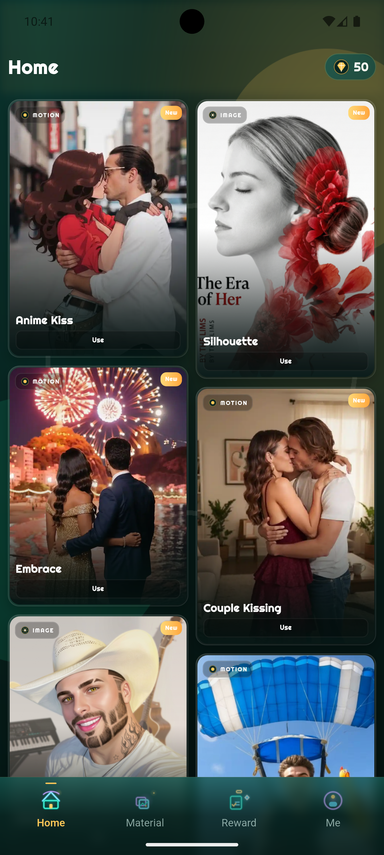 Virelio AI home screen with creative video templates